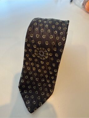 Jean Paul Gaultier Black Silk Tie with Olive Dot Motif